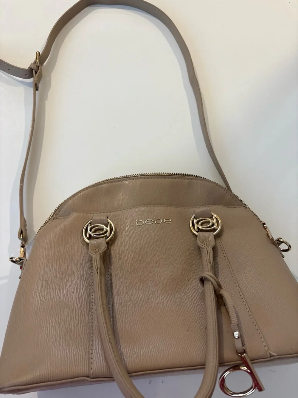 bebe Taupe Dome Crossbody with Gold Hardware